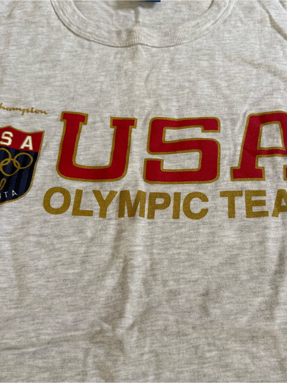 Vintage Champion USA Olympic Team Shirt Atlanta 100 Gray Men XL Athletic Gold - Picture 2 of 7
